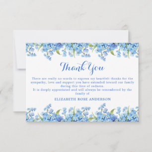 Forget Me Not Floral Memorial Elegant Funeral  Thank You Card