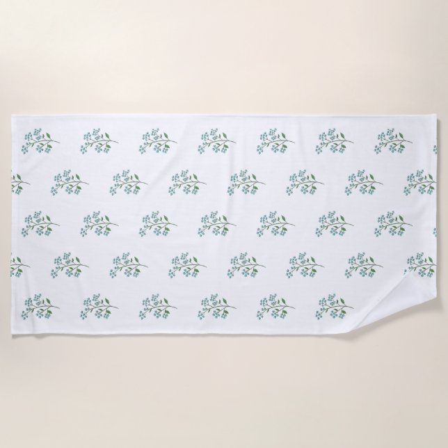 Forget Me Not Floral Preppy Dorm or Housewarming Beach Towel (Front)