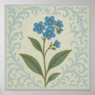 Forget-Me-Not Floral Scroll Square Poster