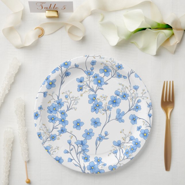 Forget-me-not floral seamless paper plate (Wedding)