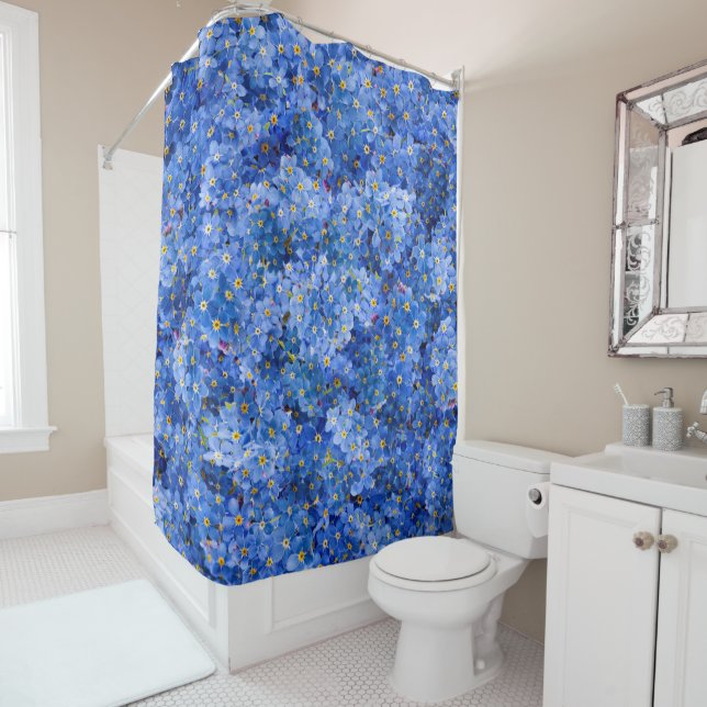 Forget Me Not Flower Pattern Shower Curtain (In Situ)
