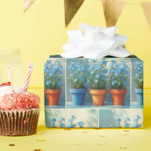 Forget-Me-Not Flower Pots Wrapping Paper