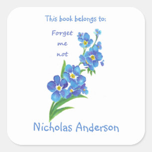 Forget Me Not Flower Watercolor art Bookplate Square Sticker