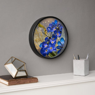 Forget-me-not flower with gold accents clock