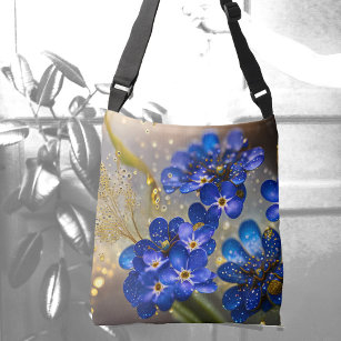 Forget-me-not flower with gold accents crossbody bag