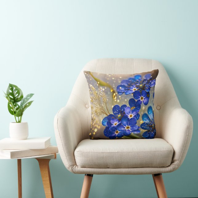 Forget-me-not flower with gold accents cushion (Chair)