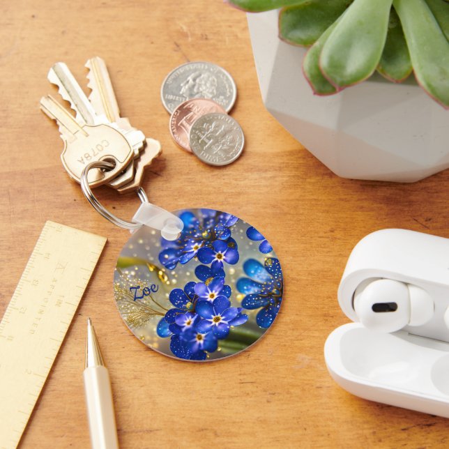 Forget-me-not flower with gold accents key ring (Desk)