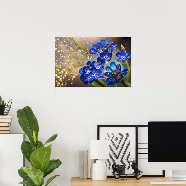Forget-me-not flower with gold accents poster (Home Office)