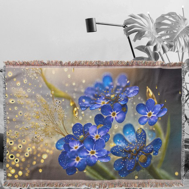Forget-me-not flower with gold accents throw blanket (Creator Uploaded)