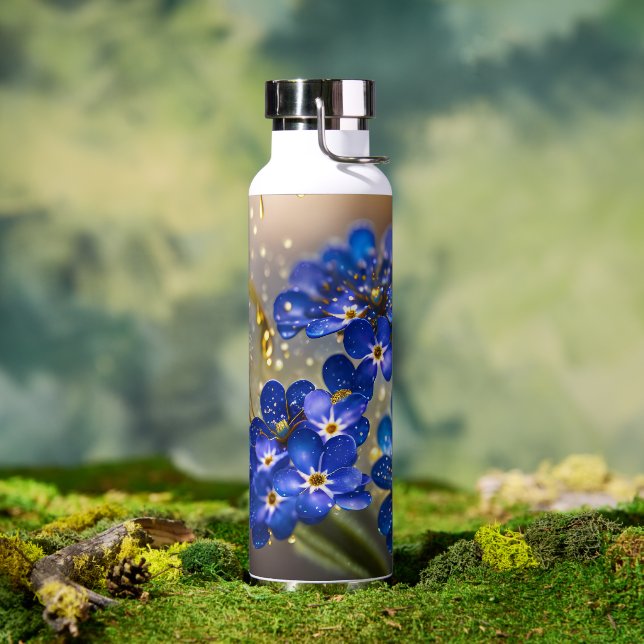 Forget-me-not flower with gold accents water bottle (Outdoor)