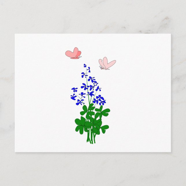 Forget-me-not flowers blue, shamrock, butterfly postcard (Front)
