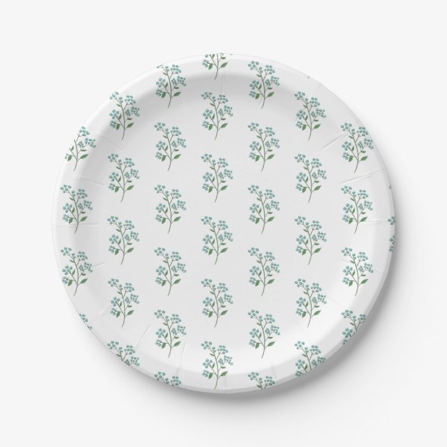 Forget Me Not Fresh Green Wedding Party Paper Plate (Front)