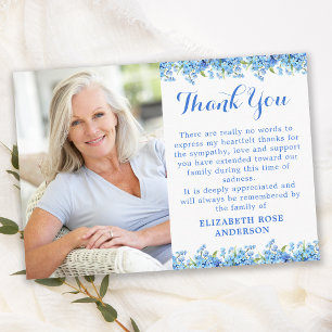 Forget Me Not Funeral Modern Photo Floral Memorial Thank You Card