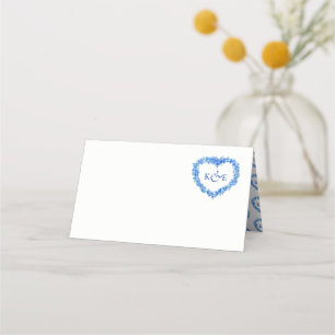 Forget me not heart art monogram wedding blue place card