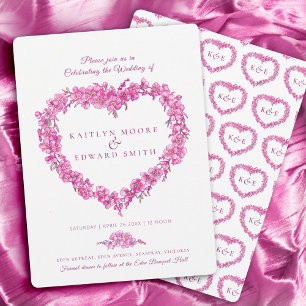 Forget-me-not heart art wedding pink white invitation