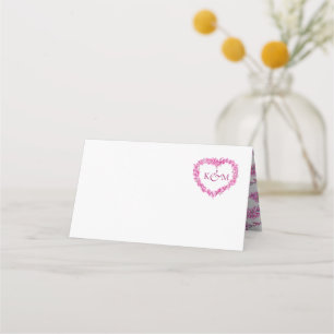 Forget-me-not heart art wedding pink white place card