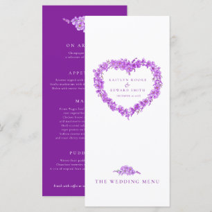Forget-me-not heart purple white wedding menus