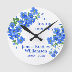 Forget Me Not Memorial Keepsake Round Clock