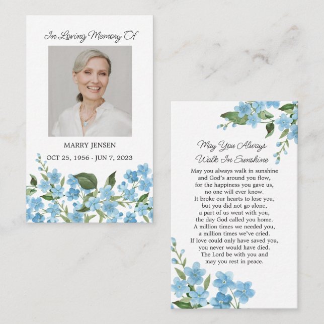 Forget me not Memorial Photo Funeral Prayer Card (Front/Back)