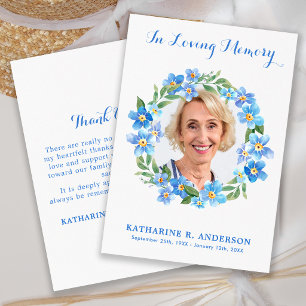 Forget Me Not Photo Floral Memorial Sympathy Thank You Card