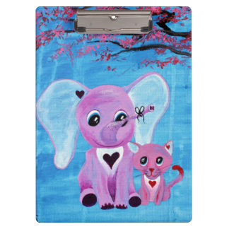 Forget Me Not Pink Elephant Cat Cherry Blossom Art Clipboard