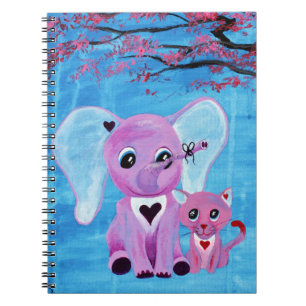 Forget Me Not Pink Elephant Cat Cherry Blossom Art Notebook