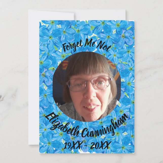 Forget Me Not Poem Blue Floral Photo Memorial Card (Front)