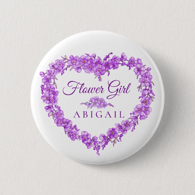 Forget-me-not purple heart flower girl wedding 6 cm round badge (Front)