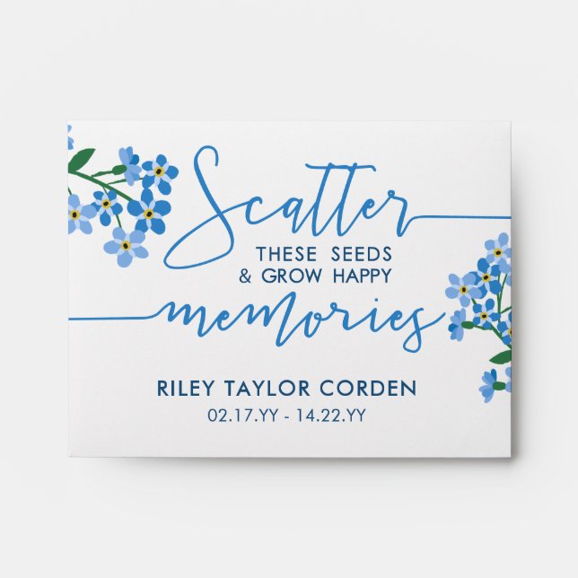 Forget Me Not Scatter Seeds Grow Memories Funeral Envelope (Front)