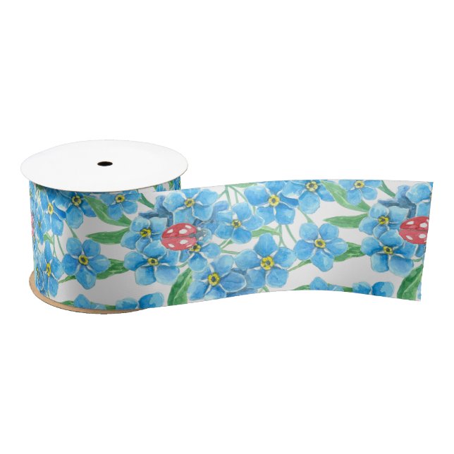 Forget me not seamless floral pattern satin ribbon (Spool)