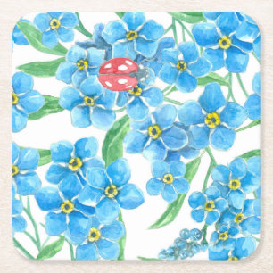 Forget me not seamless pattern square paper coaster