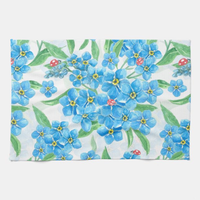Forget me not seamless pattern tea towel (Horizontal)