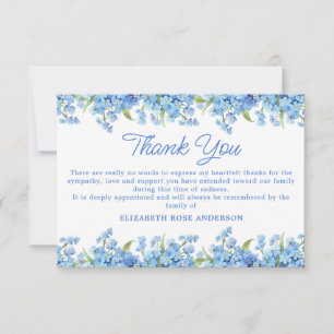 Forget Me Not Sympathy Floral Memorial Funeral  Thank You Card