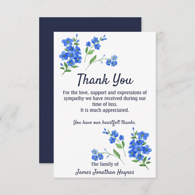 Forget Me Not Thank You Funeral Sympathy (Front/Back)