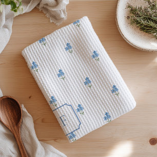 Forget Me Not Watercolor Blue Flower Mongrammed Tea Towel