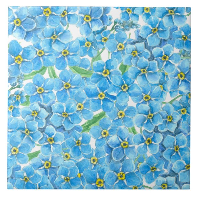 Forget me not watercolor ceramic tile (Front)
