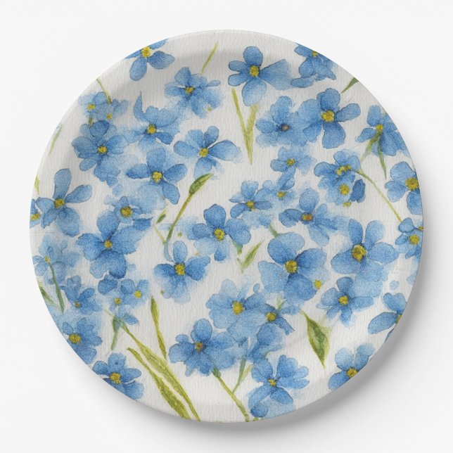 Forget me not watercolor floral paper plates (Front)
