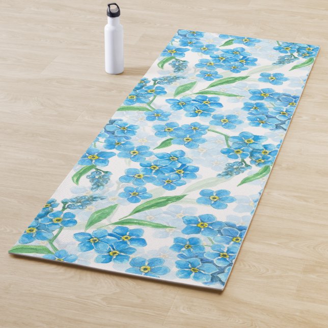 Forget me not watercolor flowers yoga mat (In Situ)