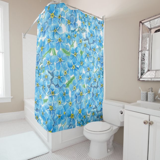 Forget me not watercolor shower curtain (In Situ)