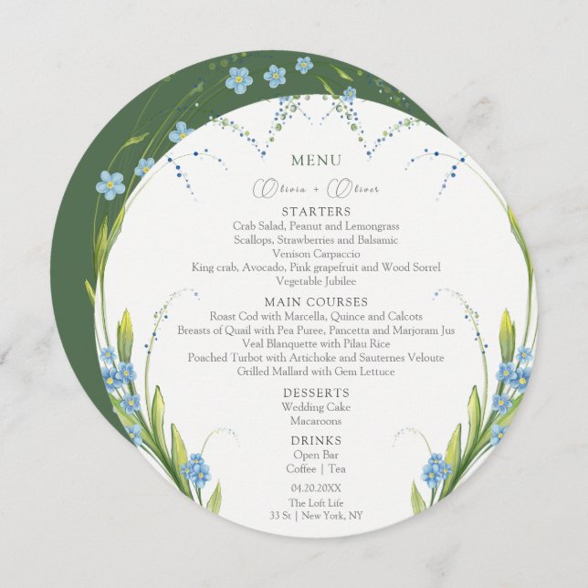 Forget-Me-Not Wedding Circle Menu (Front/Back)