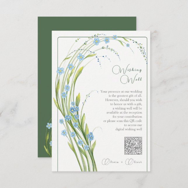 Forget-Me-Not Wedding Wishing Well QR Code Enclosure Card (Front/Back)