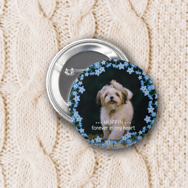 Forget Me Not Wreath Photo Name Pet Memorial 6 Cm Round Badge (Creator Uploaded)