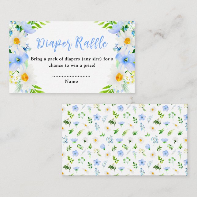 Forget-Me-Nots and Daisies Baby Diaper Raffle Enclosure Card (Front/Back)