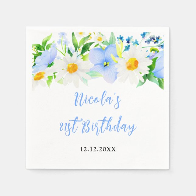 Forget-Me-Nots and Daisies Floral Birthday Napkin (Front)