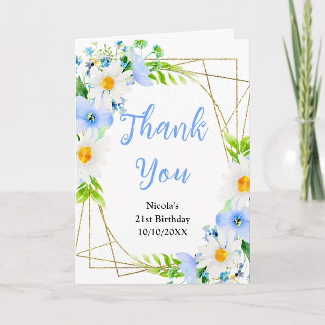 Forget-Me-Nots and Daisies Floral Birthday Thank You Card (Front)