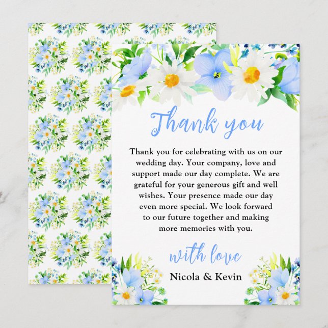 Forget-Me-Nots and Daisies Floral Wedding Thank You Card (Front/Back)