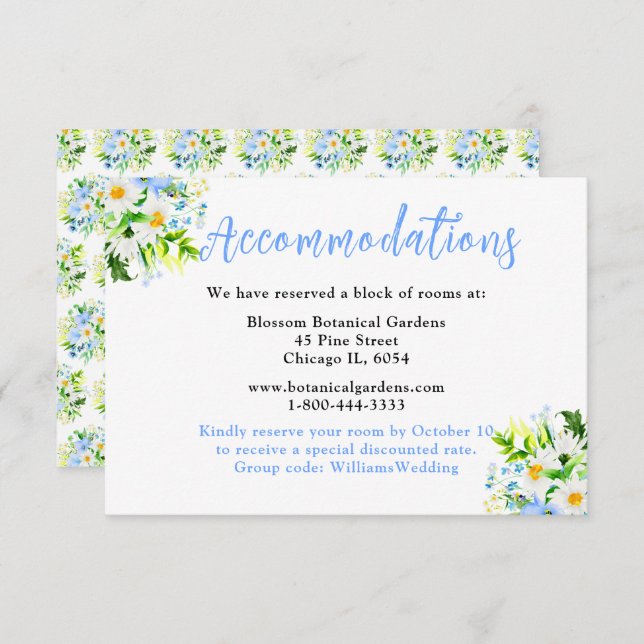 Forget-Me-Nots and Daisies Wedding Accommodations Enclosure Card (Front/Back)