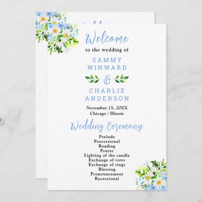 Forget-Me-Nots and Daisies Wedding Program (Front/Back)