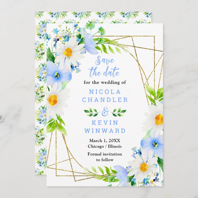 Forget Me Nots and Daisies Wedding Save The Date (Front/Back)