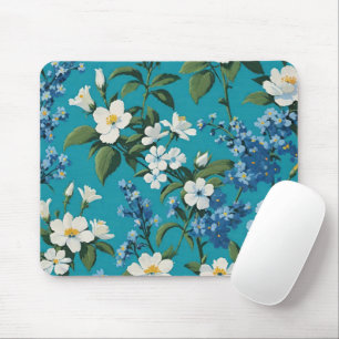 Forget-me-nots and Little White Flowers Teal Mouse Pad